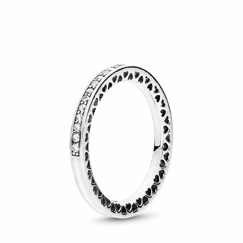 Pandora Radiant Hearts Stackable Ring Ireland - Sterling Silver/Enamel/White/Cubic Zirconia - 063928